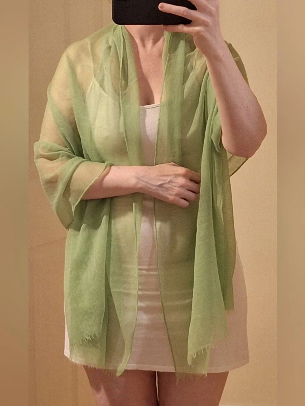 Green Silk/Linen/Cotton Scarf